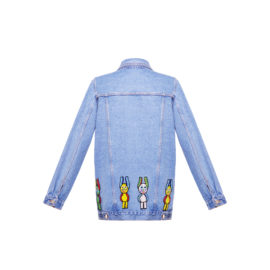 Denim jacket with beaded figurines