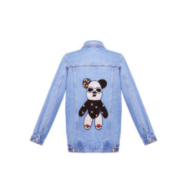 Denim jacket with beaded bear