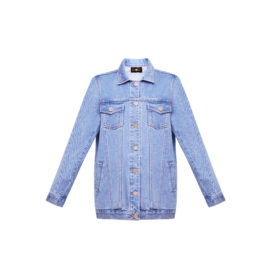Denim jacket with beaded figurines