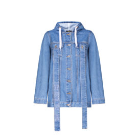 Denim jacket with beaded Bear with hood