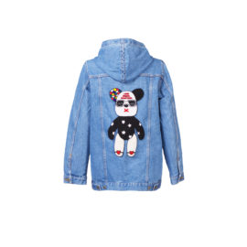 Denim jacket with beaded Bear with hood