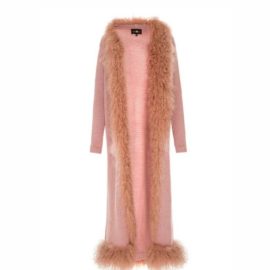Pink cardigan with lama fur decor