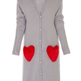Red hearts long grey cardigan