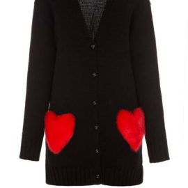 Red hearts short black cardigan