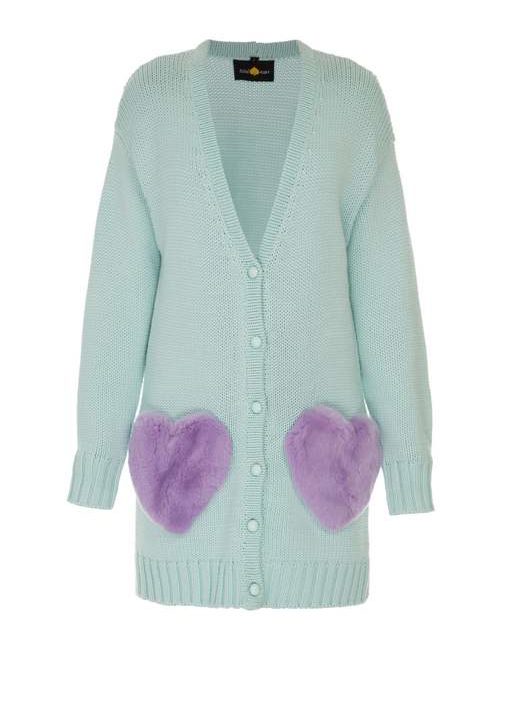 Mint cardigan with lavender pockets