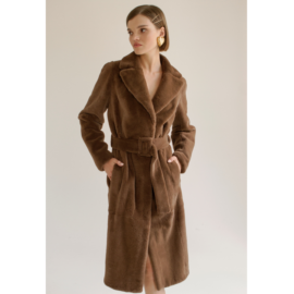 Brown rex fur belted coat