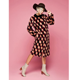 COLORBLOCKED REX FUR COAT