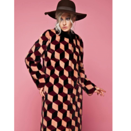 COLORBLOCKED REX FUR COAT